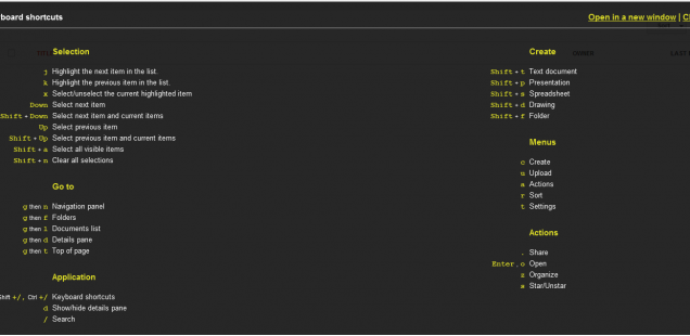 Google Drive Keyboard Shortcuts