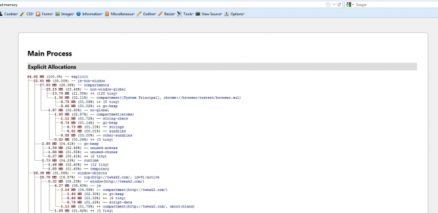 Firefox 16 About:Memory page