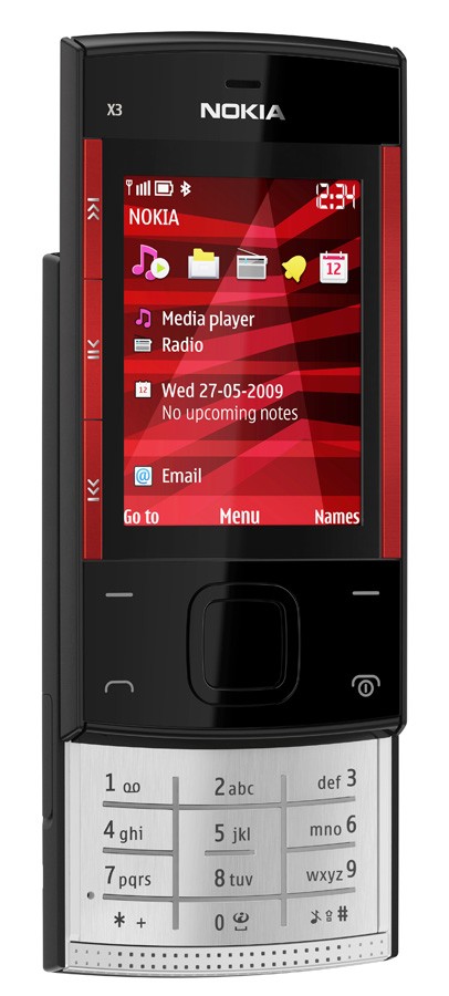 nokia x3 black red front left view